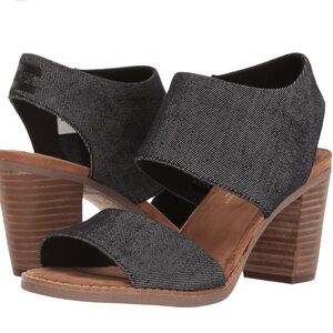 TOMS Majorca Women’s Block Heel Cut Out Sandals Size 5.5 Black Denim EUC